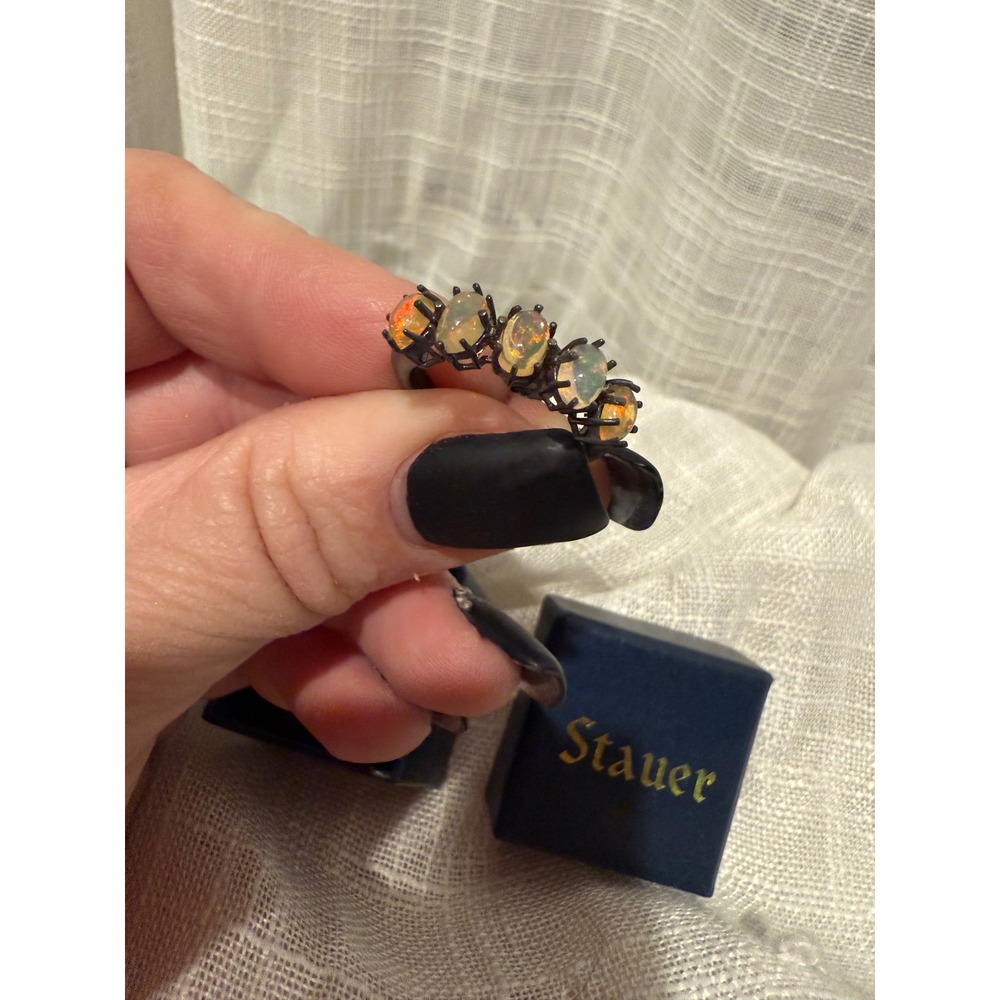 Stauer Ring Black Tone Oval Opals Size‎ 8 Statement Fashion Jewelry